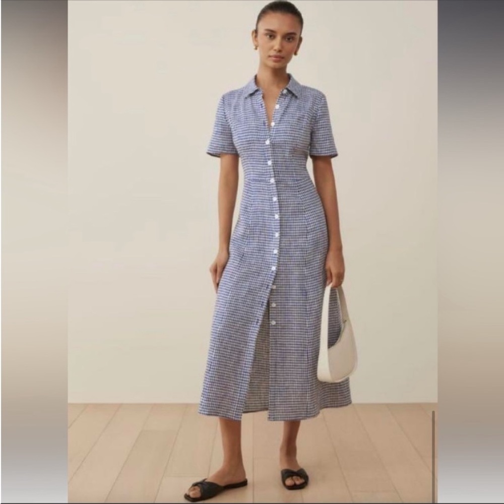 Reformation Marianne Linen Dress Color: Challah Check Size 12